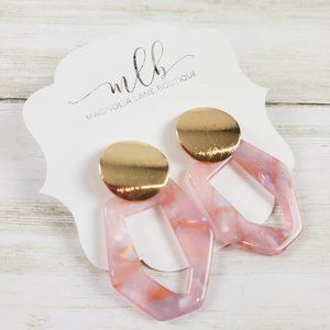 Geometric Marbled Sparkled Earrings - Pink